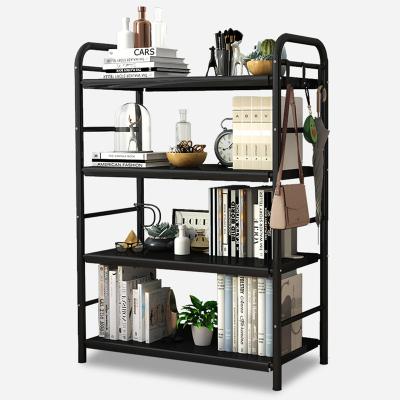 China Convertible Living Room 5-Tier Industrial Shelf Wood Bookcases With Metal Frame Tall Open Standing Display Shelving Storage Shelf Organizer for sale