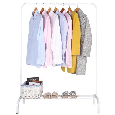 China Sturdy And Durable Home Simple Metal Wardrobe Clothes Rack With Floor Shelf Coat Hanger Position Clothes Stand Rack for sale