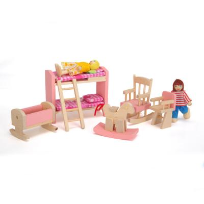 China Toy Kids Pretend Play Mini Family Dolls Room Furniture Toy Set Wooden Doll House Educational Toys for sale