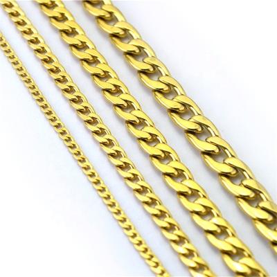 China Environmentally Friendly European And American Flat Chain Necklace 18K Gold Hip Hop Stainless Steel Thick Cuban Chain Necklace for sale