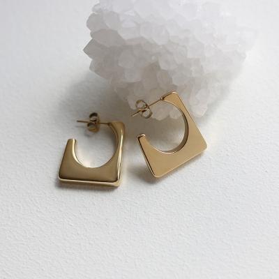 China 18K Gold Plated Square Stainless Steel Simple And Classic Gold Plated Hoop Earrings No Nickel For Women for sale