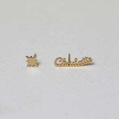 China Vintage Name Earrings Small English Asymmetrical Letters Star Stud Earrings Personalized Hypoallergenic Stainless Steel Jewelry for sale