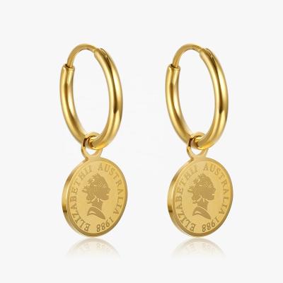 China Fashionable Environmentally Friendly Women's Earrings Elizabeth Gold Round Stainless Steel for sale