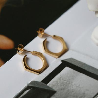 China 18K Gold Plated Nut Stud Earrings Environmental Friendly Geometric Hexagonal Women's Jewelry Accessories for sale