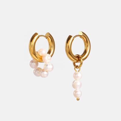 China Environmental Friendly 18K Gold Plated Asymmetrical Natural Freshwater Pearl Drop Circle Earrings Jewelry for sale