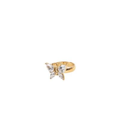 China Environmental Friendly Fashion Butterfly Zircon Ring 18K Gold Stainless Steel Lightweight Luxury Vintage Ring for sale