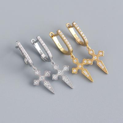 China CLASSIC French Light Luxury Jewelry S925 Sterling Silver Baroque Cross Earrings for sale