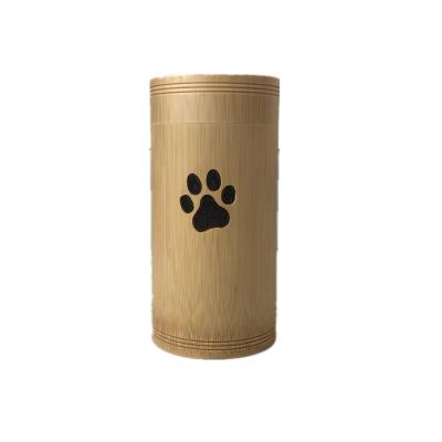 China Viable Classic Natural Bamboo Funeral Urn Cut Out with Black Dog Cat Paw Print for sale