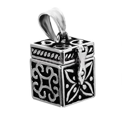 China CLASSIC Openable Box Antique Funeral Cremation Cube Stainless Steel Urn Pendant Necklace for sale