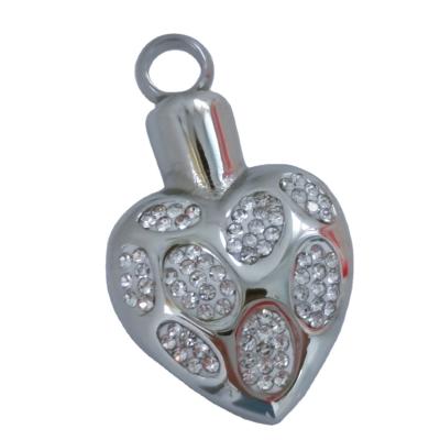 China Romantic Inlay Crystal Heart Ashes Urn Stainless Steel Cremation of Loved One Pendant Necklace for sale