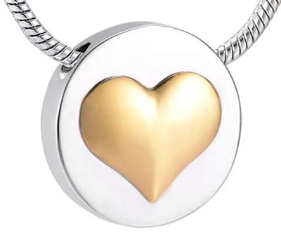 China Casual/Sporting Gold Circle Stainless Steel Urn Jewelry Memorial Hold Heart Loved Ones Ashes Keepsake Cremation Pendant for sale