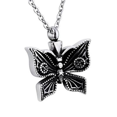 China FASHIONABLE Jewelry Black Butterfly Memorial Cremation Urn Necklace Cremation Keepsake Ashes Butterfly Stainless Steel Enamel Urn for sale