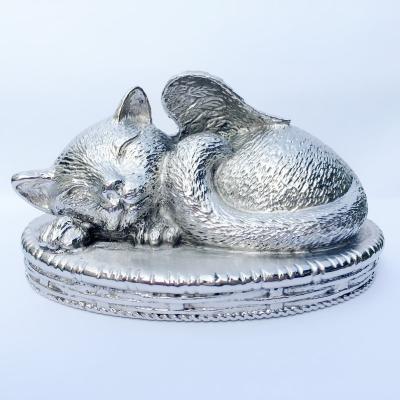 China Stainless Steel Cat Cremation Urn Sleeping Angel Cat Wings Stereo Coffin Viable Keepsake Stainless Steel Funeral Jewelry For Ashes Urn for sale