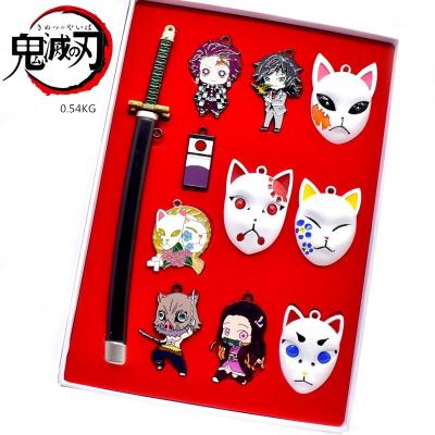 China Environmental Friendly Demon Slayer's Blade Anime Tanjirou Kamado Nezuko Earrings Weapon Model Metal Keychain Set for sale