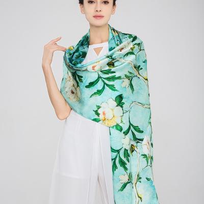 China Long Spring summer women silk floral scarf scarves new fashion silk scarves soft ladies long silk hair shawl for sale