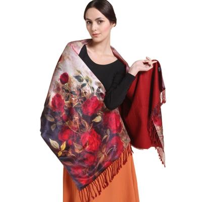 China Long Wholesale 2023 latest ladies long printing silk scarves printed floral temperament soft satin silk scarf shawls for women gift for sale