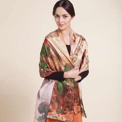 China Long Factory direct designer long printed women neck silk scarf summer scarves new design soft comfortable ladies pure satin shawls for sale