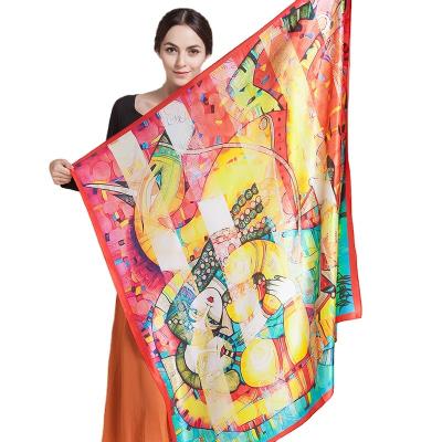 China Square Autumn winter custom printed vintage ethnic pure silk satin square neck scarves designer styles silk scarves for ladies for sale