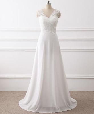 China Elegant Sleeveless V-Neckline Backless Lace Anti-Static Beading Chiffon A Line Wedding Dress Bride Dress for sale