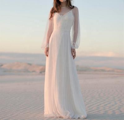 China Bohemian Wedding Dress Sheer Line Wedding Dress Beach Wedding Dress A Line Boho Floor Length Anti-Static Bridal Dress 11167#Romantic Long Sleeve for sale