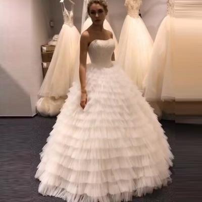 China Wholesale Price Anti-Static Strapless Sweetheart 9249#Floor Tiered Sleeveless Beading Backless Princess Ball Gown Wedding Dresses for sale