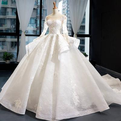 China 9222# Real Photos White O-neck Beading Anti-Static Lace Up Sequined Princess Ball Gown Wedding Quinceanera Dresses Long Sleeve Applique for sale