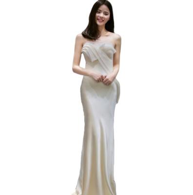 China 2020 Soft Satin Wedding Dress China Wedding Dress 100% REAL PHOTOS #10007 Sleeveless Simple Mermaid Field Strapless Anti-Static Train for sale