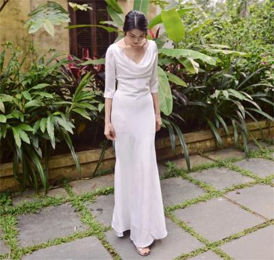 China #11269 Delicate Half Sleeve Boho Boat Neck Sheath Boat Neck Light Wedding Dress Bridal Gowns Evening Dress Anti-Static Elegant Floor Length for sale