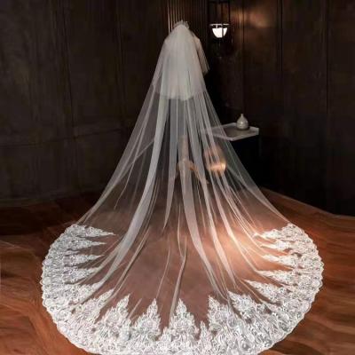 China 2019 Latest Hot Sale Pearl Edge Long Tulle Wedding Bridal Veil Lace Wedding Veil for sale