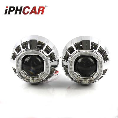 China IPHCAR Aluminum Alloy Square Hid Projector Lens Double Led Angel Eyes Hid Projector Lens Kit for sale