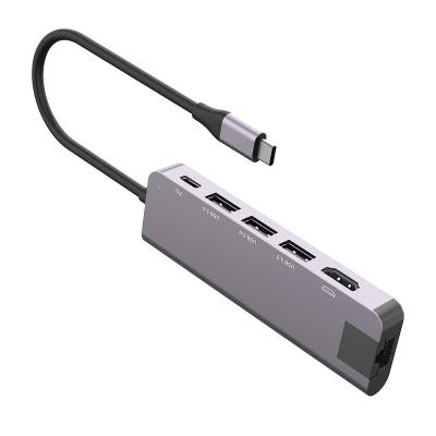 China Mobile Devices .desk Computer USB Hub 3.0 6 in 1 Type-C Hub with 4K HD-MI 3 Power Supply USB 3.0 Ports USB C Hub for Computer Macbook Pro/air for sale