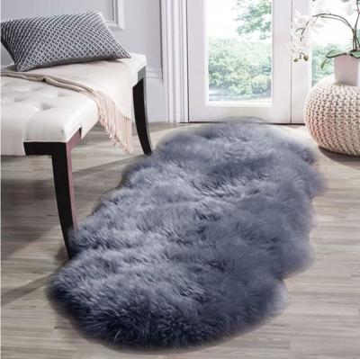 China Washable Home Sheepskin Blanket Gray Fur Real Sheepskin Genuine Fur Blanket for sale