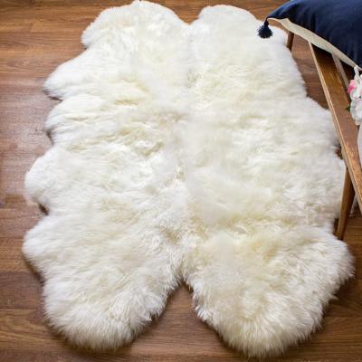 China Real Sheepskin Covered Surface White Genuine Fur Blanket Washable Soft Warm Large Size Fur Blanket for sale