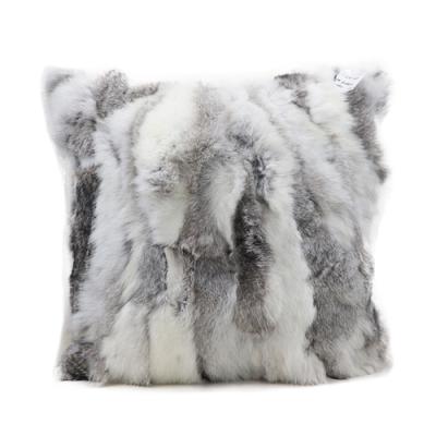 China Home Decoration 40x40 Anti-Static Real Rabbit Fur Single Sided Purple Pillow for sale