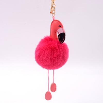 China New Design Custom Fur Ball Auto Upholstery Metal Key Chains Key Chain Bag Charms Custom Flamingo Key Chain for sale