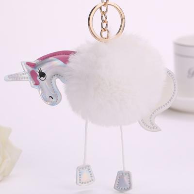 China Luxury Fur Pony Bag Charm Rabbit Key Chain Unicorn Plush Cute Fluffy Fashion Bag Charm Key Chain Wholesale Real for sale