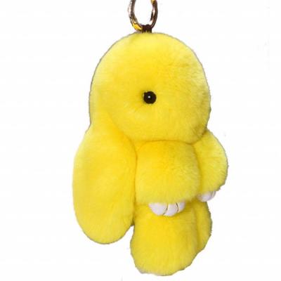 China Wholesale Custom Faxtory NZ Rex Rabbit Real Fur Bunny Yellow Fluffy Key Chain for sale