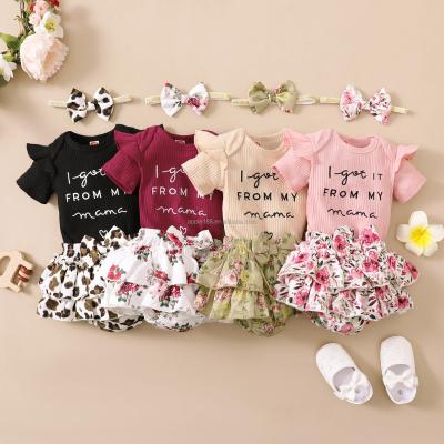 China 2022 Summer Children's Breathable Girls Set Three Piece Set Lovely Easter Floral Design Skirt for sale