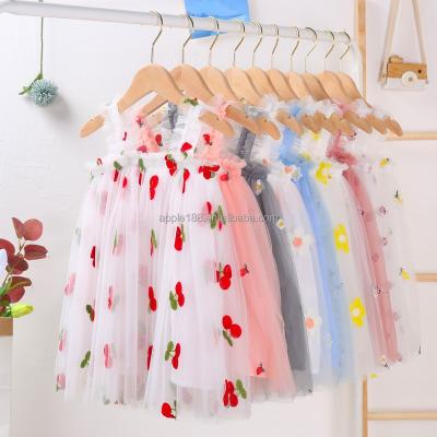 China Anti-wrinkle summer little girl suspender off the shoulder bow dress baby cute printed dress new for sale