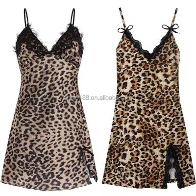 China QUICK DRY pajamas sexy leopard lace up silk women's honeymoon pajamas attractive transparent pajamas for sale