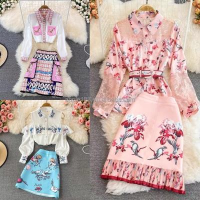 China QUICK DRY vintage fashion temperament pungent shirt + skirt women's high waisted two-piece set for sale