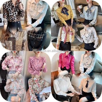 China 2022 Anti-wrinkle office ladies stylish printed blouses long sleeved shirts wholesale for sale