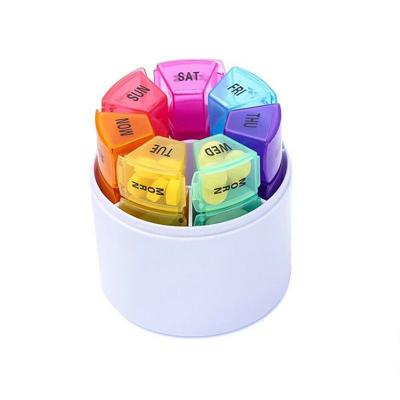 China Plastic Ready To Ship 2021 Series Form Colorful 28 Compartment Pill Organizer 7 Day Stock Tablet Sorter Box Pill Box for sale