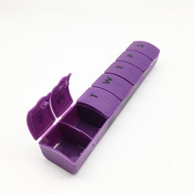 China Hot Sale Plastic Customized 7 Strip Promotional Deals Long 7 Day Weekly Pill Box Storage Plastic Pill Box for sale