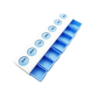 China Long Strip Button 7 Plastic Promotional Business 7 Day Weekly Pill Box Storage Plastic Pill Box for sale