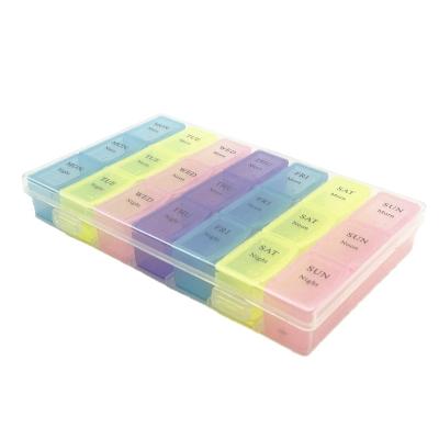 China Hot Sale 21 Cases Plastic Promotional Customized Weekly Portable Travel Pill Box for sale