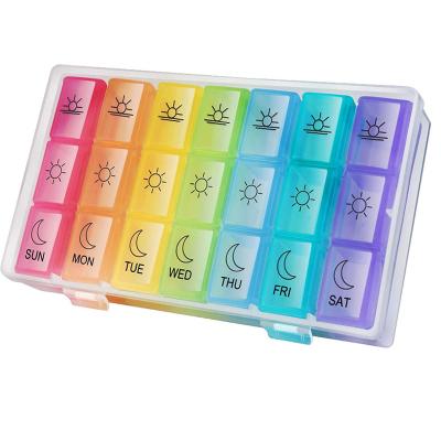 China Plastic Weekly Pill Organizer, 3-Times-A-Day Portable 7 Compartment Day 21 Pill Box Travel Container for Vitamins and Fish Oil for sale