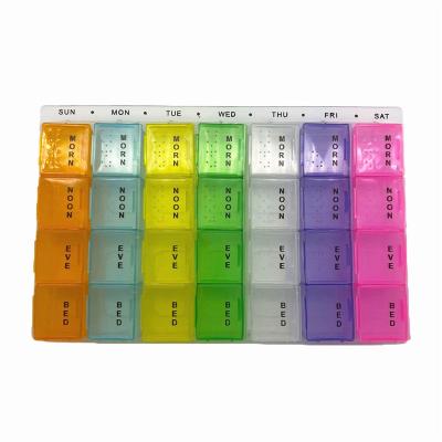 China 200 Supplier Plastic Promotion China Wholesale Monthly Hinge Pill Box 28 Cases Travel Pill Box for sale