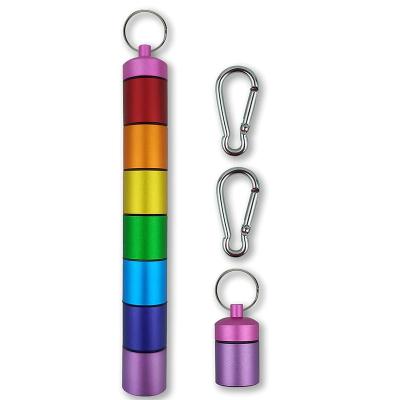 China New Aluminum Alloy Metal Colorful Pill Box Waterproof Travel 7 Day Key Chain With 1 Case for sale