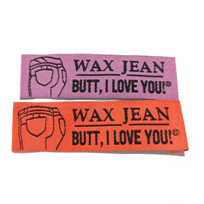 China Sustainable Custom Orange And Purple Garment Woven Brand Label For Jeans for sale